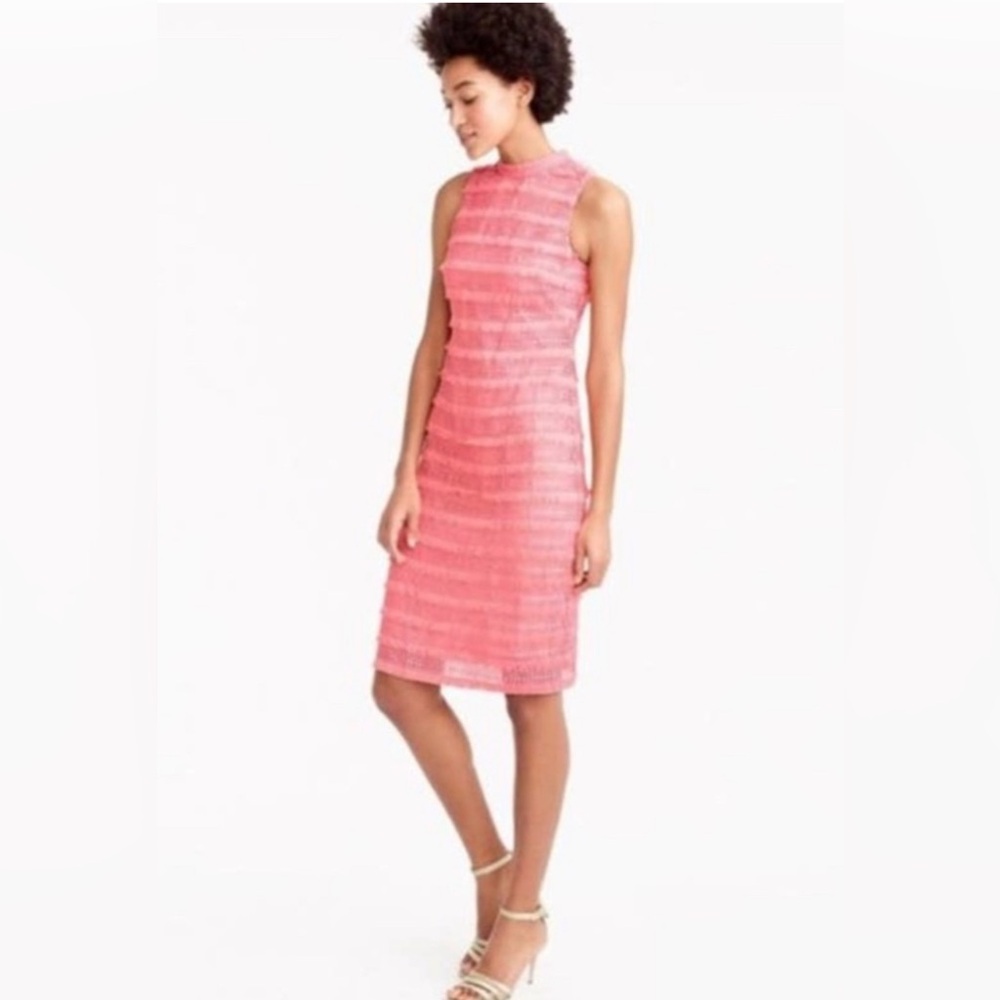 J. Crew Coral Fringe Dress Mock Neck Sleeveless